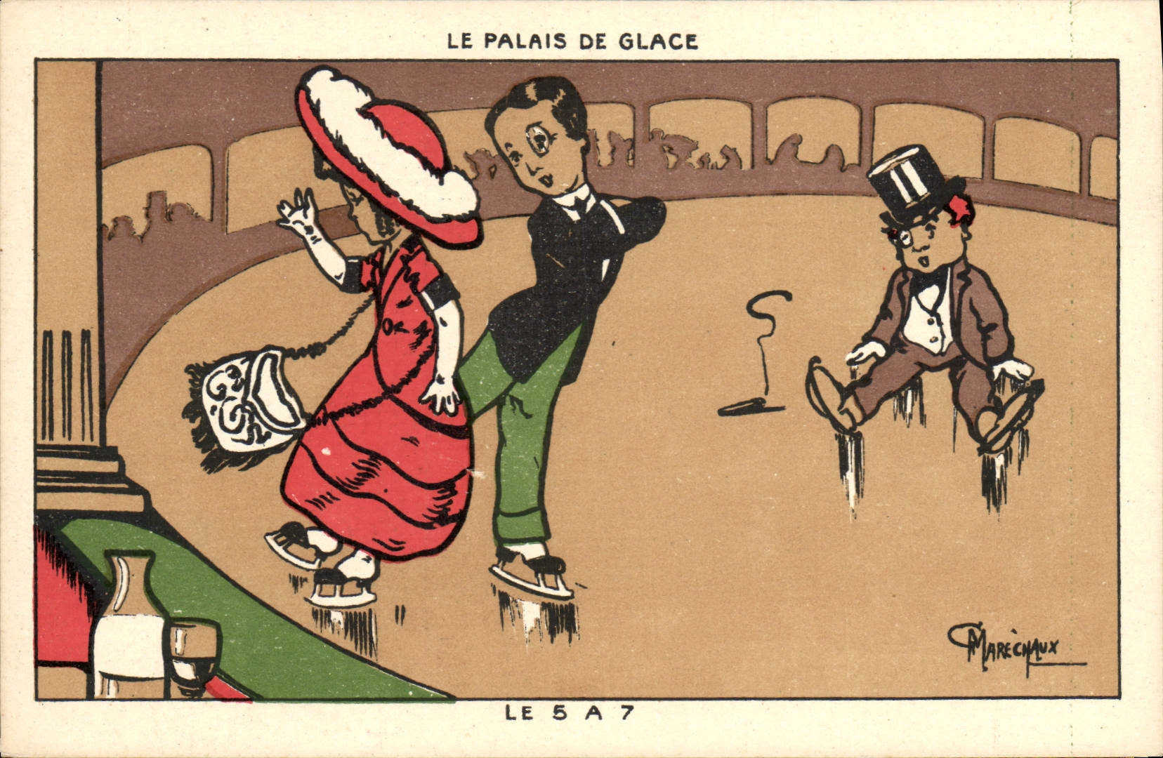 CPA Fantaisie Illustrateur Marechaux Le palais de glace le 5 a 7 Patins a glace 