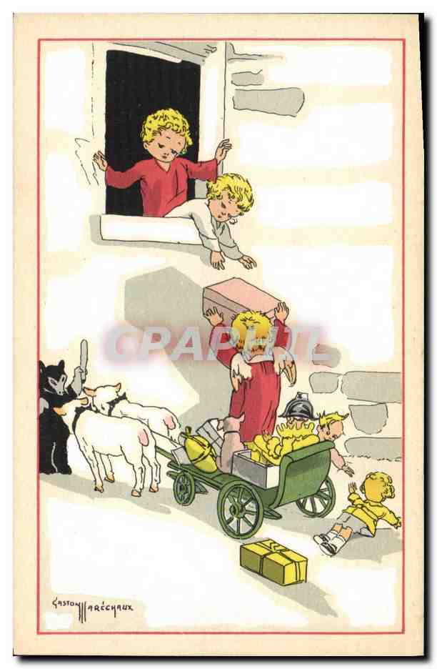 Enfants jouant avec des moutons et un chariot — Gaston Maréchaux — P.C. 11