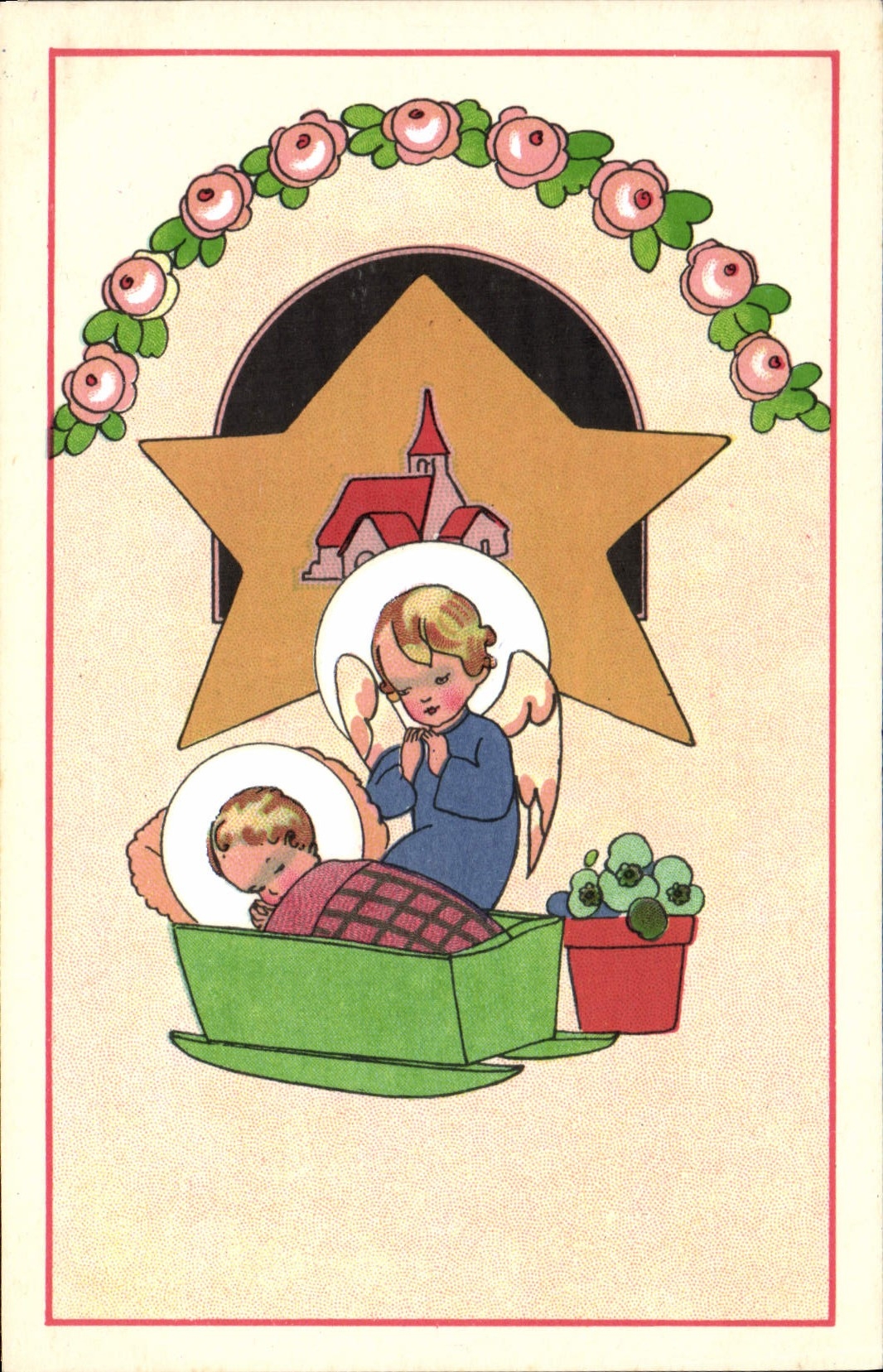 Nativité — ange et enfant dans une crèche — Bouasse-Jeune et Cie, P.C. 32