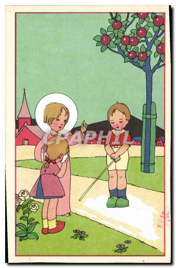 Enfants près d'un arbre aux pommes — scène pastorale — Bouasse-Jeune et Cie, P.C. 19