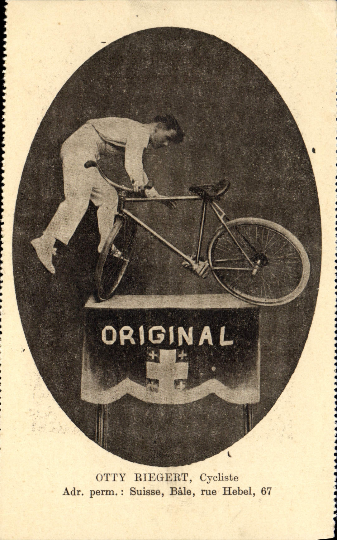 Otty Riegert, Cycliste — Suisse, Bâle, rue Hebel, 67