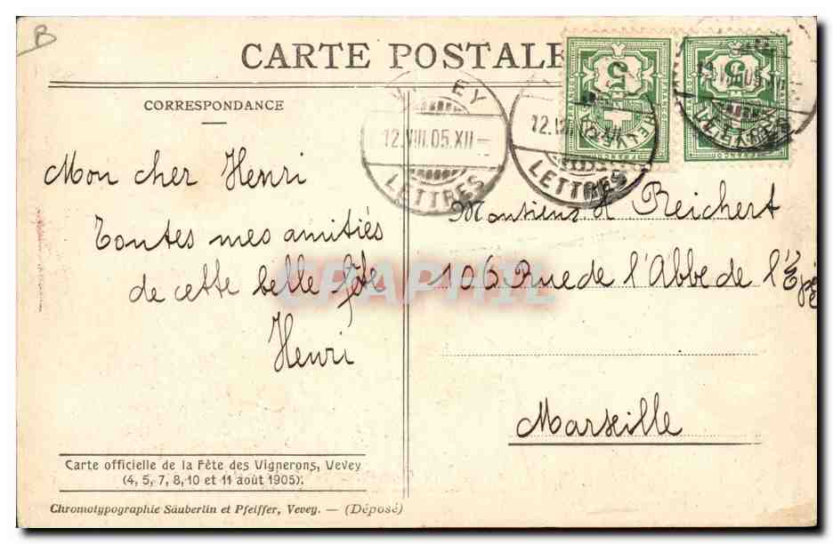 Les Suisses — Fête des Vignerons — Chromotypographie Sauberlin et Pfeiffer, Vevey — Reverso