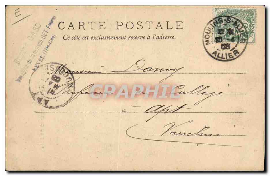 Un Vieilleur — Moulin-s'Allier, 1903 — Type du Centre n°527 — Verso