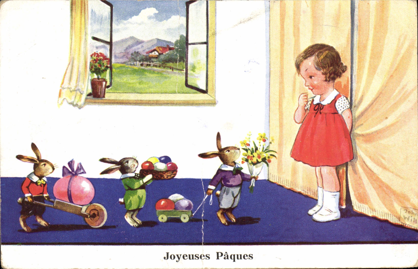CPA Lapin Lapins Enfant Joyeuses Paques 