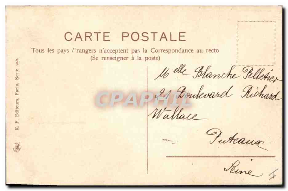Pâques — lapin et poussins dans un œuf — K. F. Éditeurs, Paris, Série 946 — Achterkant