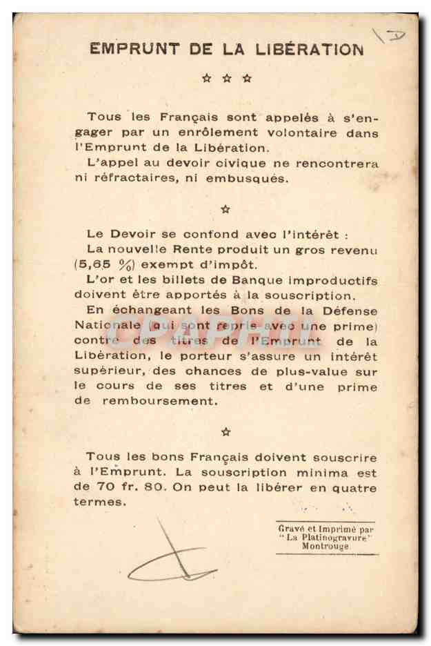 Général Pétain — Commandant en Chef des Armées Françaises du Nord et du Nord-Est — 1918 — Verso