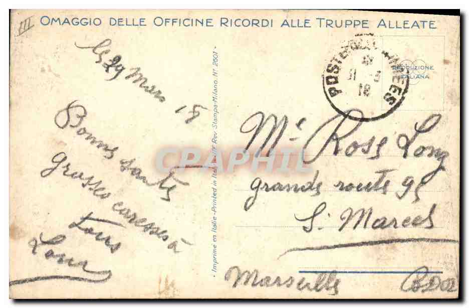 CPA Militaria Milan Troupes Francaises  — Rückseite