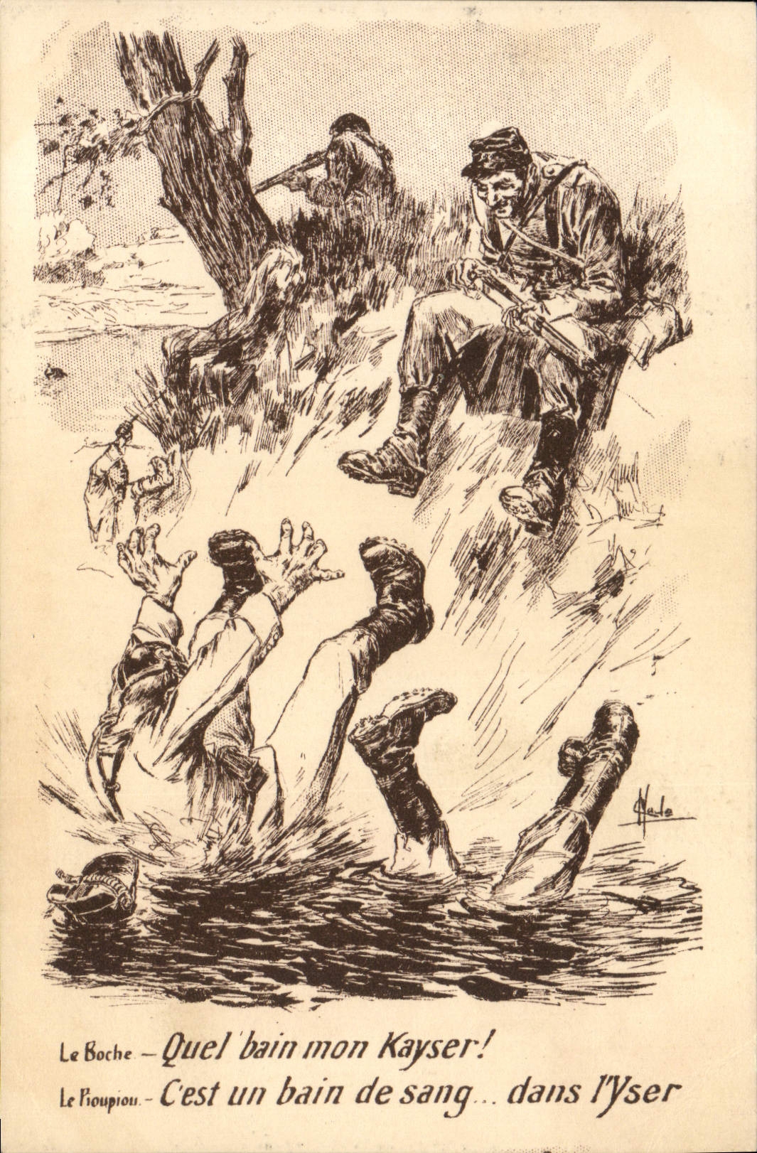 CPA Militaria Le boche Le Pioupio Yser 