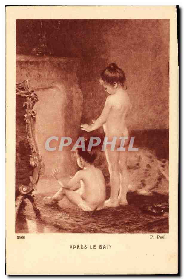 CPA Nu erotique Apres le bain Enfants 