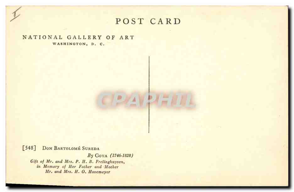 CPA National Gallery of Art Don Barolome Sureda Goya  — Verso