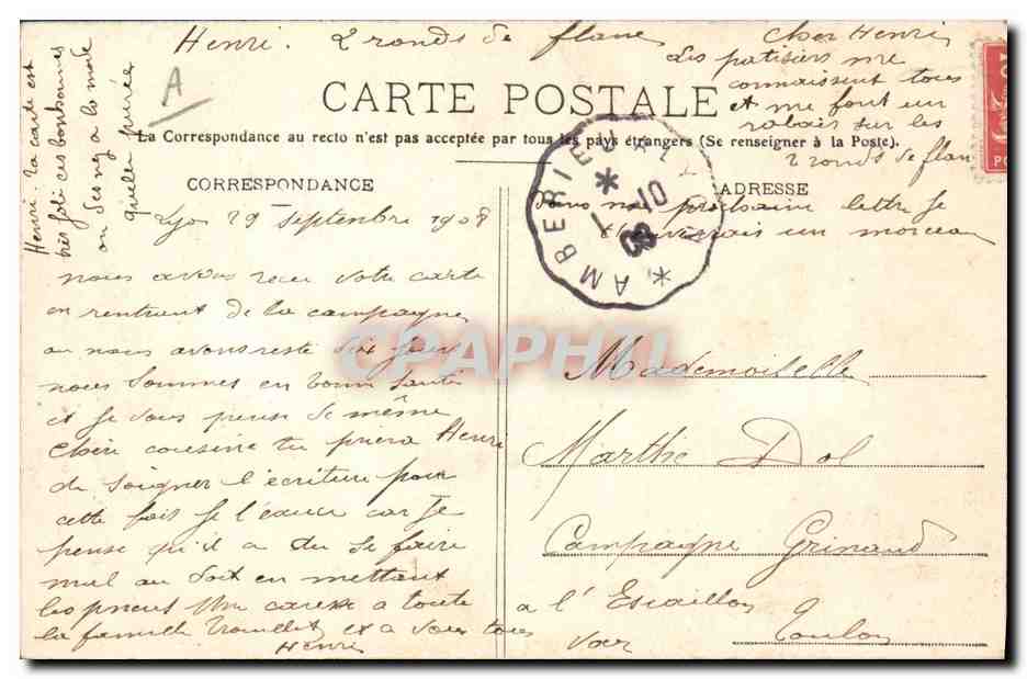 CPA Folklore Magnat et Zette allant aux Ebaudes  — Verso