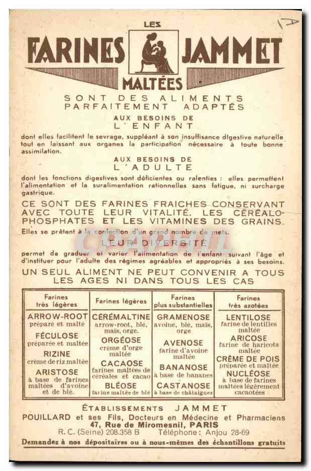 CPA Folklore La Gascogne Farines Jammet  — Verso