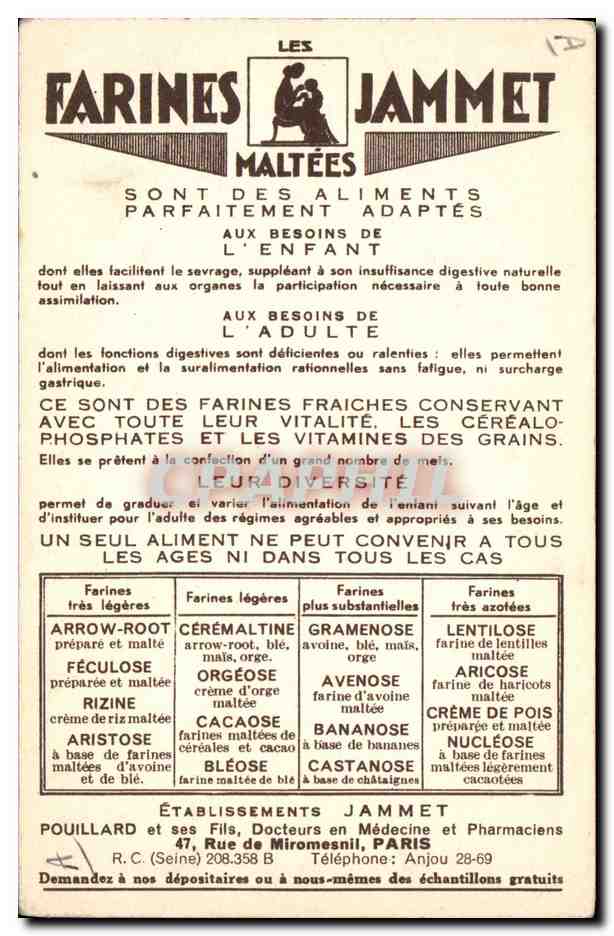 CPA Folklore L'Ile de France Farines Jammet  — Verso