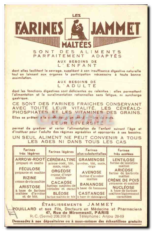 CPA Folklore L'Aunis Farines Jammet  — Verso