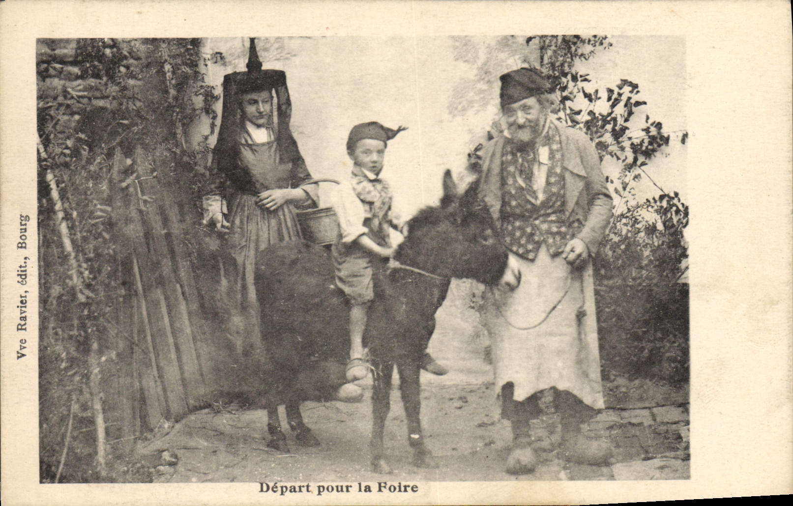 CPA Folklore Depart pour la foire Ane Mule 