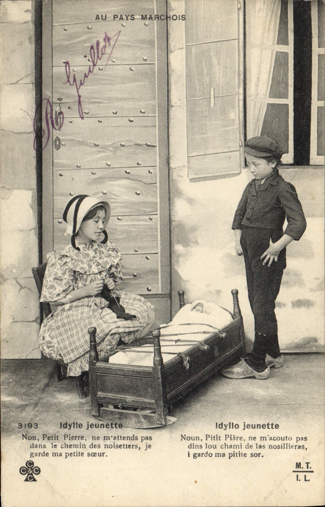 CPA Folklore Au pays Marchois Idylle jeunette Enfants 