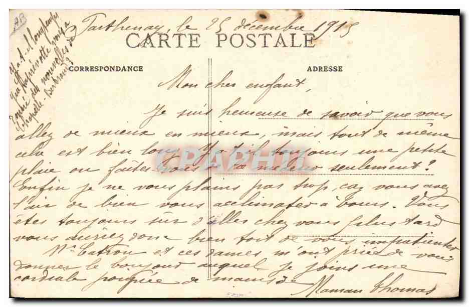 CPA Folklore Environs de Parthenay Coiffe de Vautebis Reffannes Menigoutte dite La Malvina  — Verso
