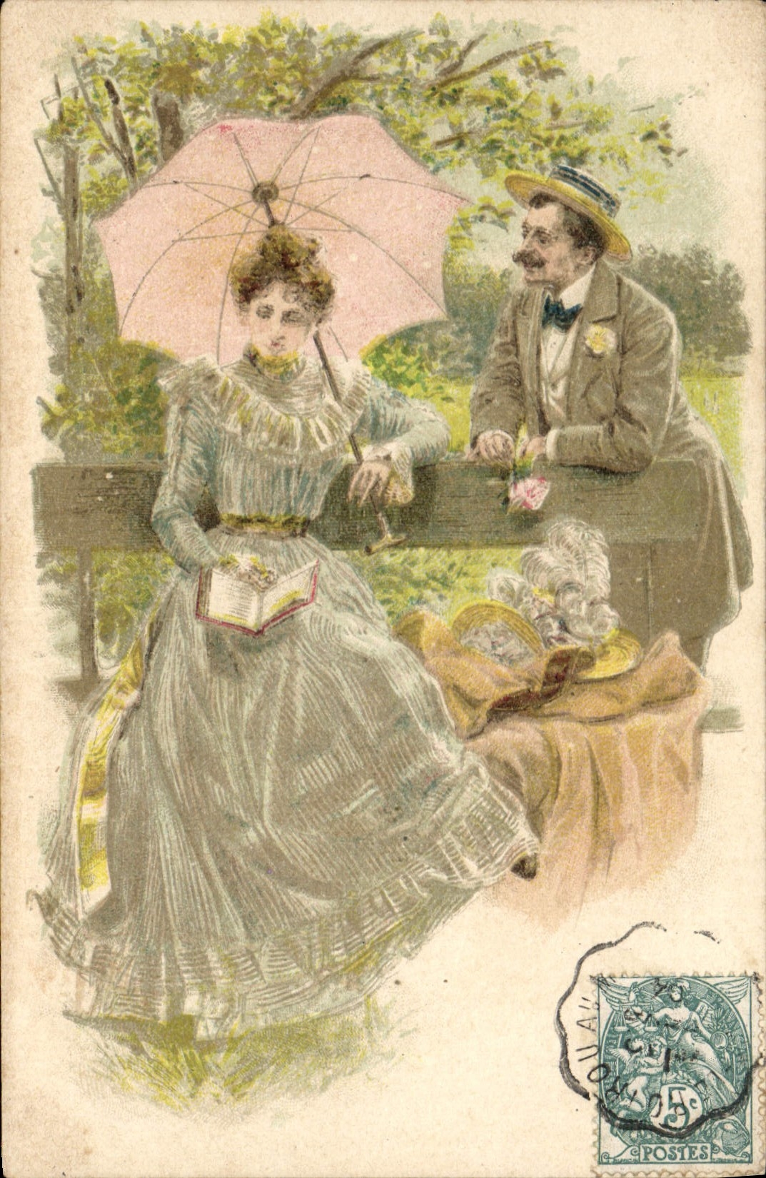 CPA Fantaisie Illustrateur Femme Ombrelle 