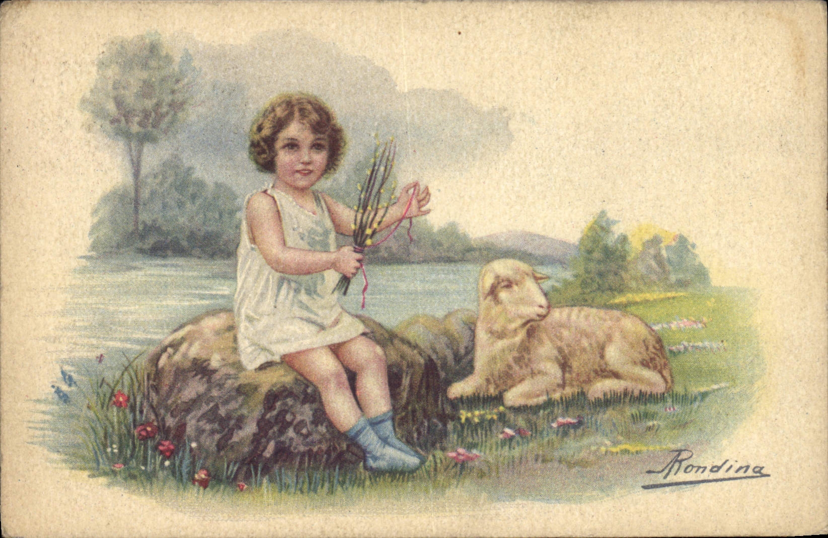 Kind und Schaf — Seenlandschaft — Rondina