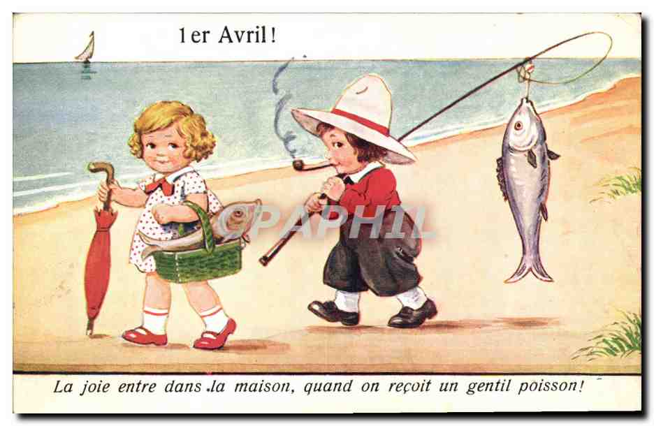 CPA Fantaisie Illustrateur Enfants 1er Avril Poisson 