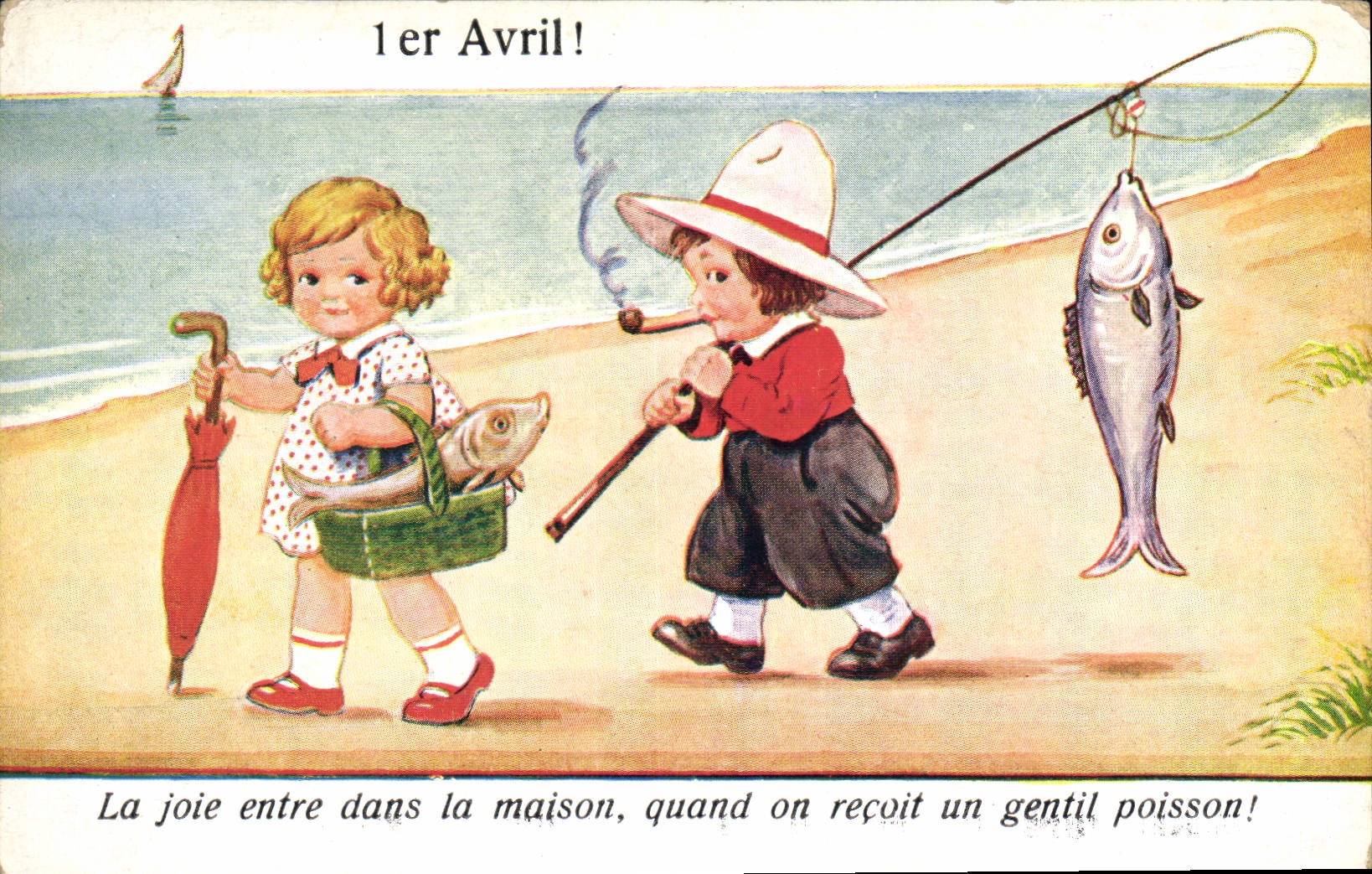 CPA Fantaisie Illustrateur Enfants 1er Avril Poisson 
