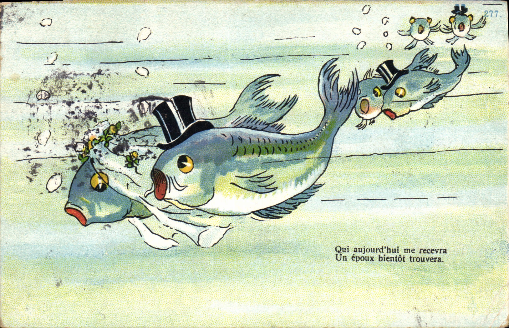 Poissons en mariage — illustration humoristique — série 277