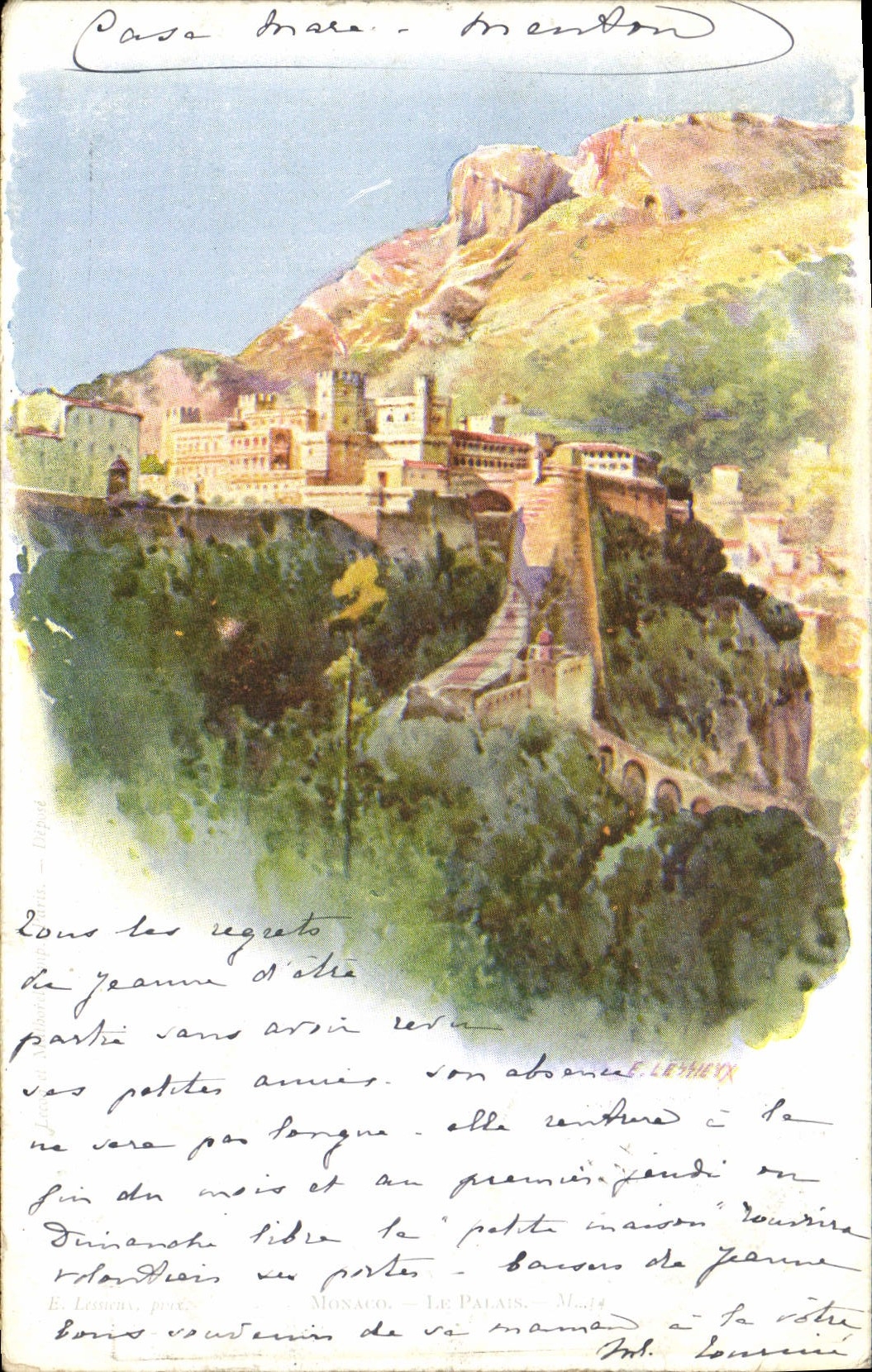 Casa Brera - Menton — vue du palais et du chemin de la petite maison — éditeur E. Lebeux