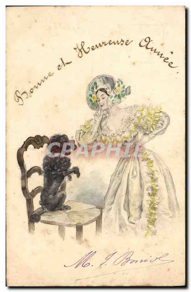 CPA Fantaisie Illustrateur Femme Chien Caniche 