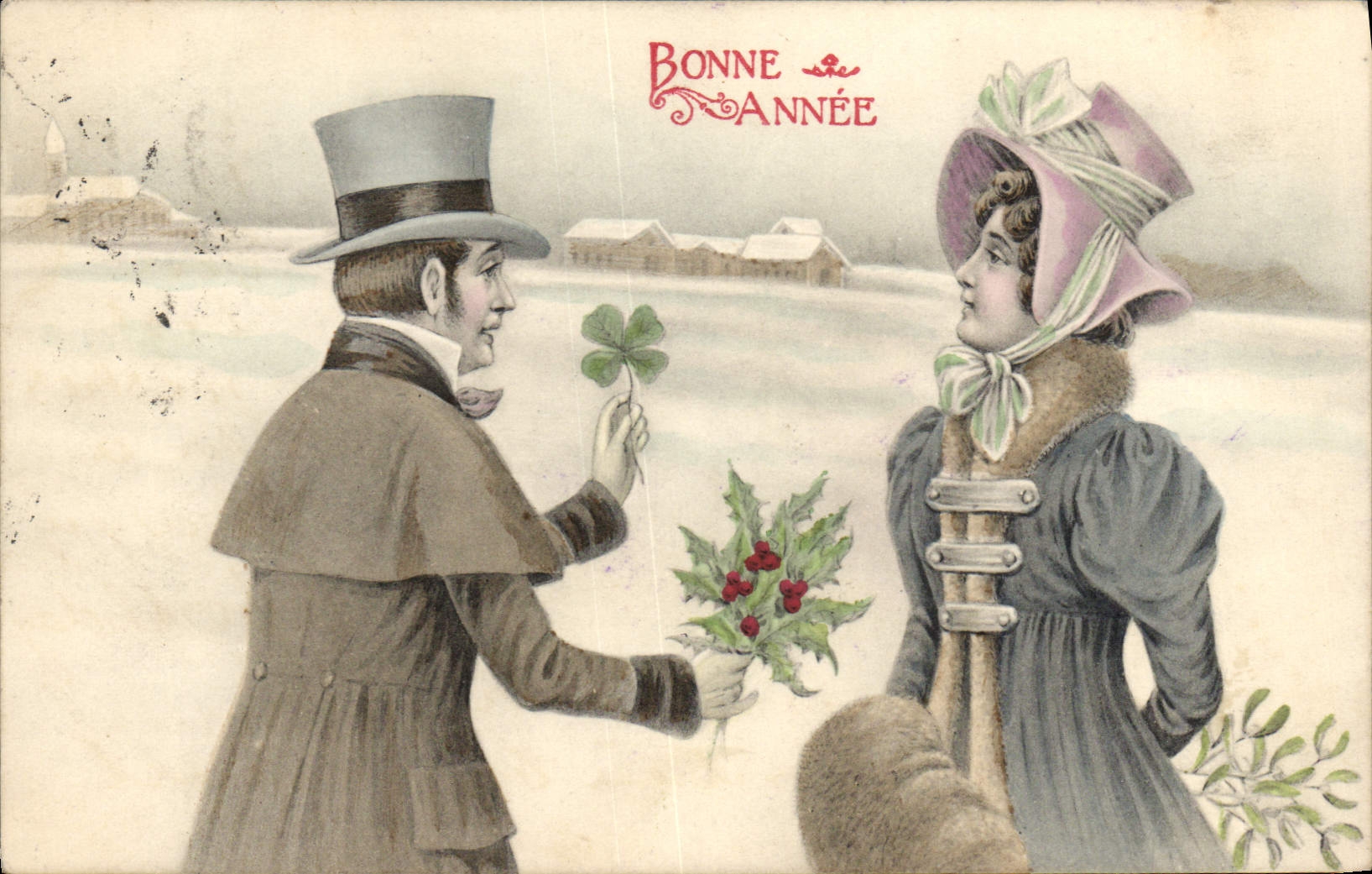 CPA Fantaisie Illustrateur Femme Bonne annee 