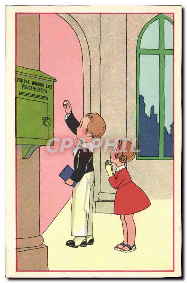 Children in front of a mailbox — 'BONC POUR LES PAUVRES' — Bouasse-Jeune et Cie, P.C. 16