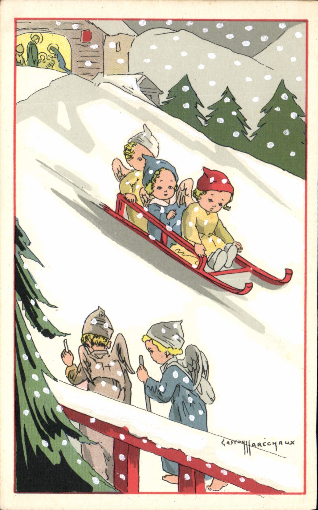 CPA Fantaisie Illustrateur Marechaux Enfants Luge 