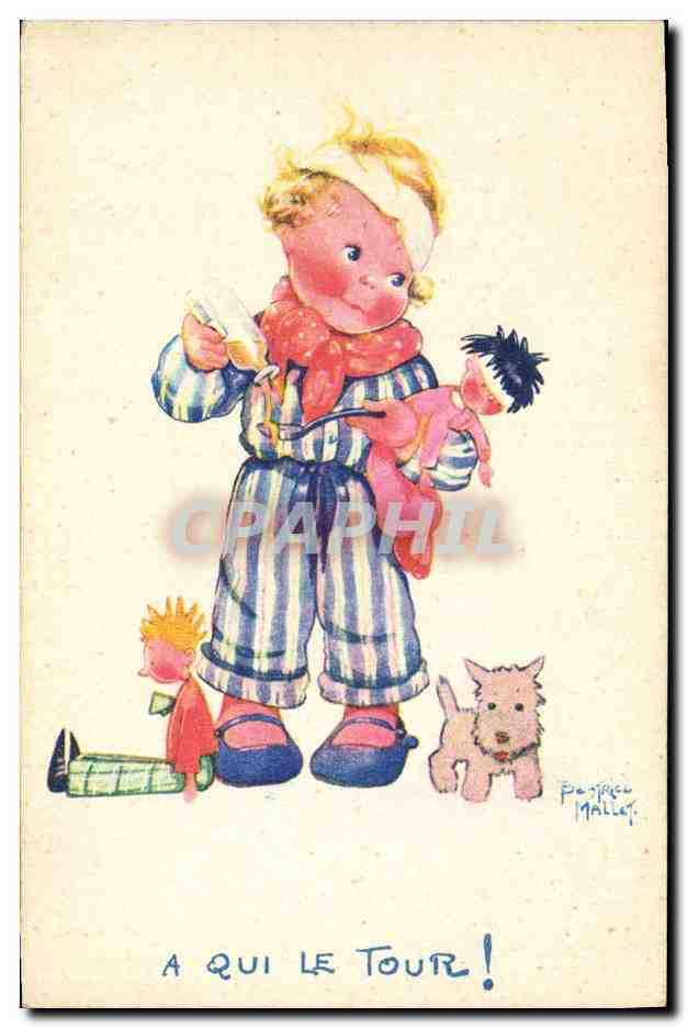 CPA Fantaisie Illustrateur Mallet Enfant A qui le tour Chien 
