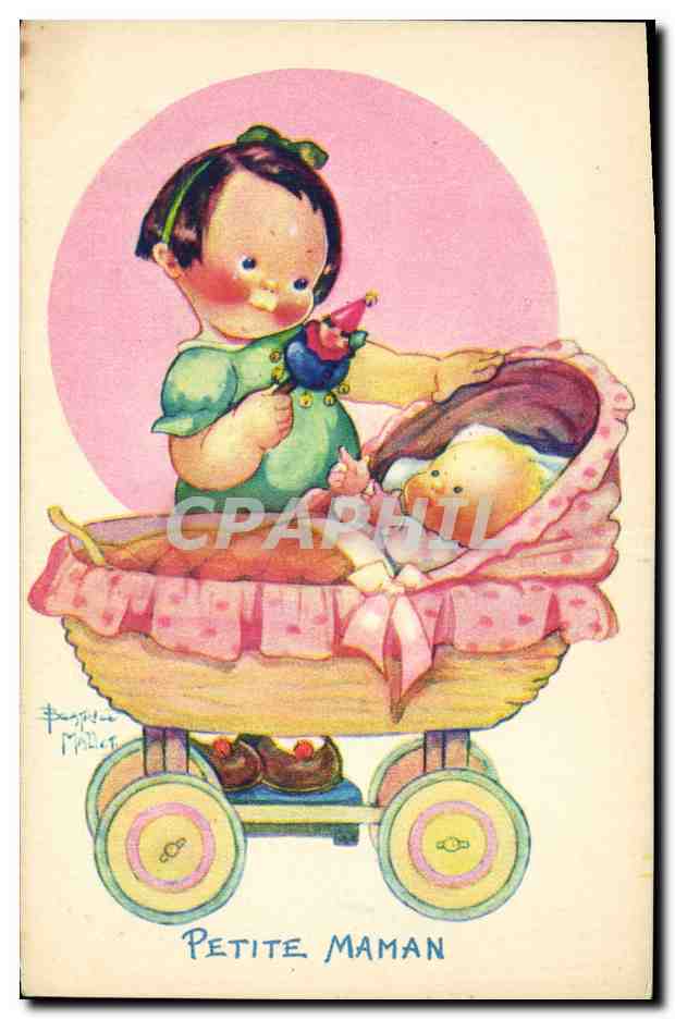 CPA Fantaisie Illustrateur Mallet Enfant Petite maman Poussette 