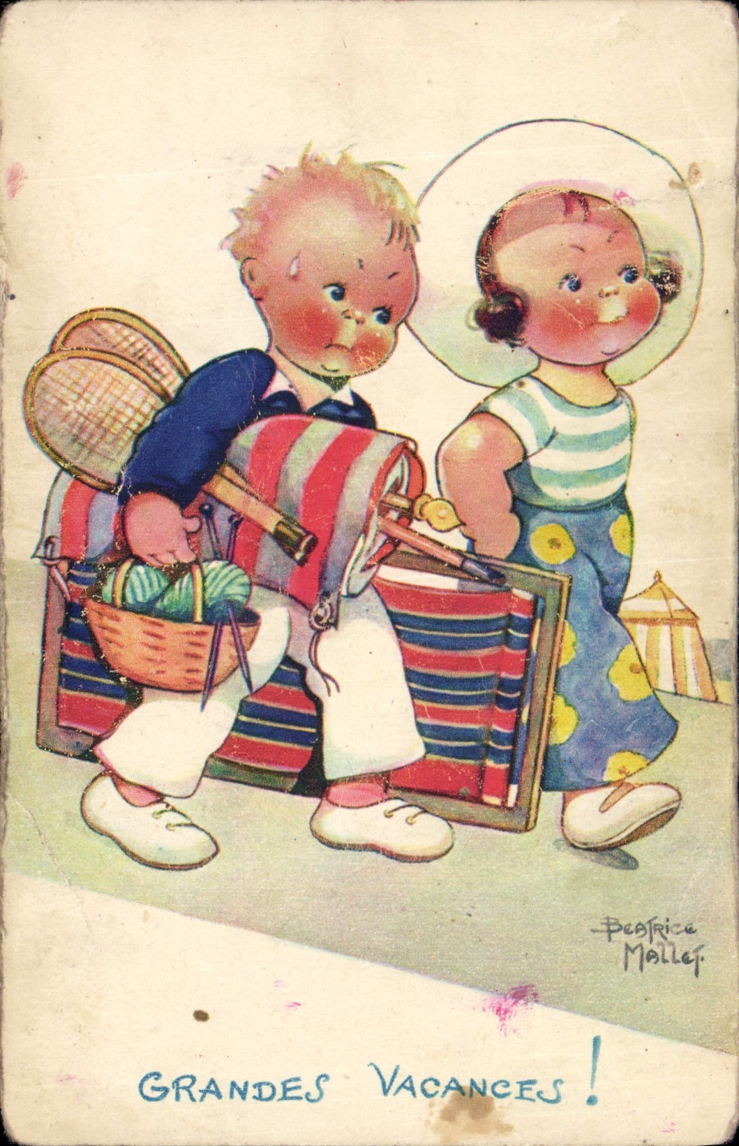 CPA Fantaisie Illustrateur Mallet Enfants Grandes vacances Tennis 