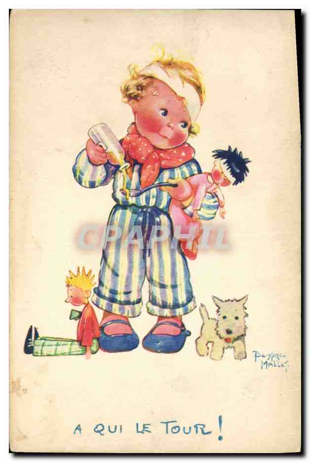 CPA Fantaisie Illustrateur Mallet Enfant Chien