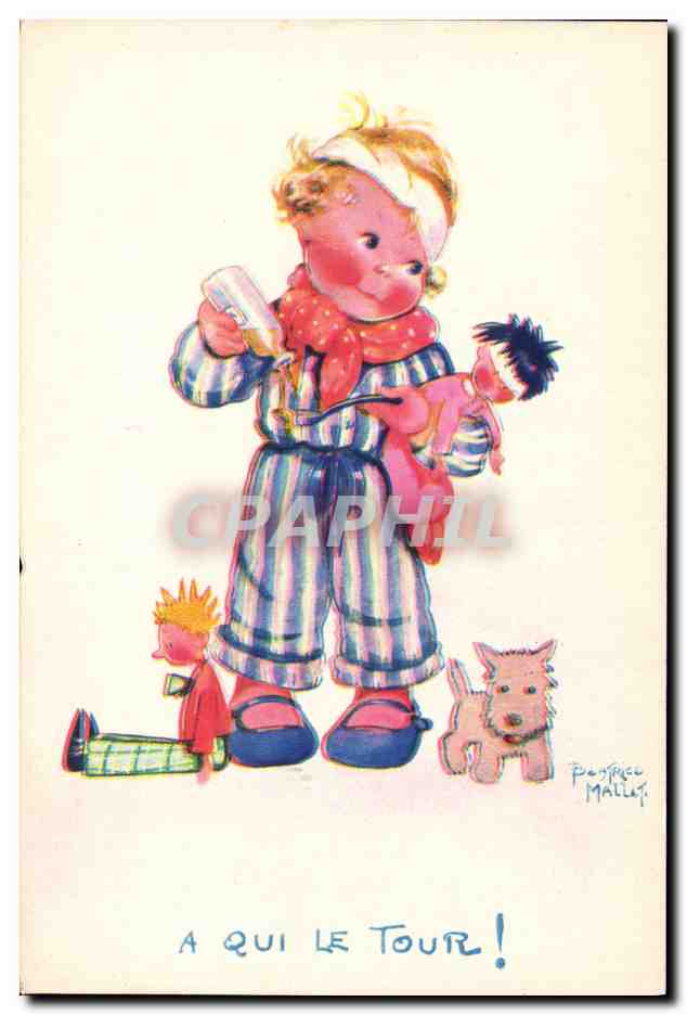 CPA Fantaisie Illustrateur Mallet Enfant A qui le tour Chien 