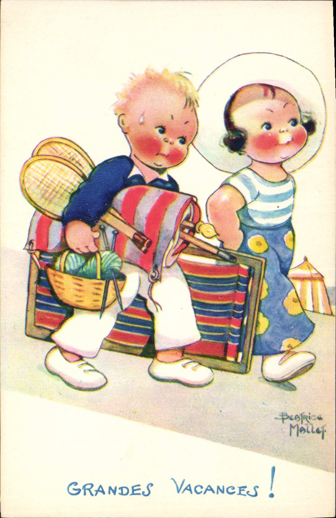 CPA Fantaisie Illustrateur Mallet Enfants Grandes vacances Tennis 