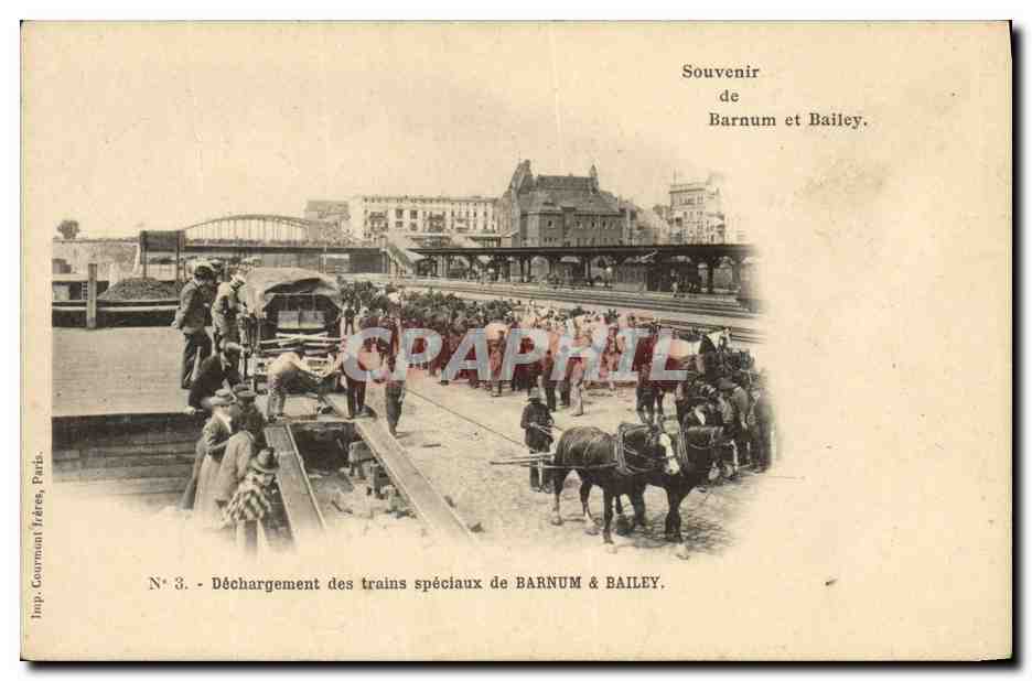 CPA Cirque Barnum et Bailey Dechargement des trains speciaux Chevaux Clown 