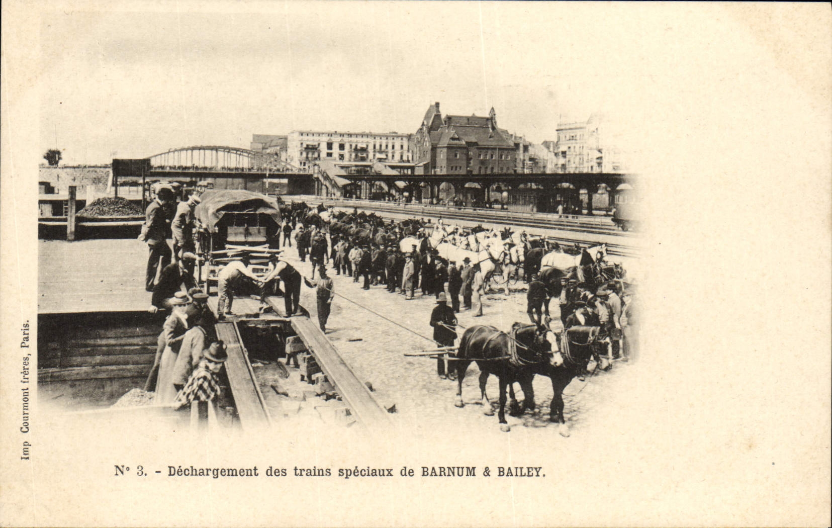 CPA Cirque Barnum et Bailey Dechargement des trains speciaux Chevaux Clown 