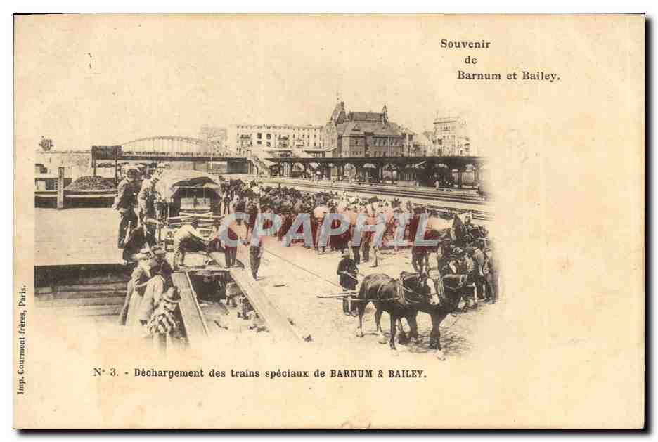 CPA Cirque Barnum et Bailey Dechargement des trains speciaux Chevaux Clown 