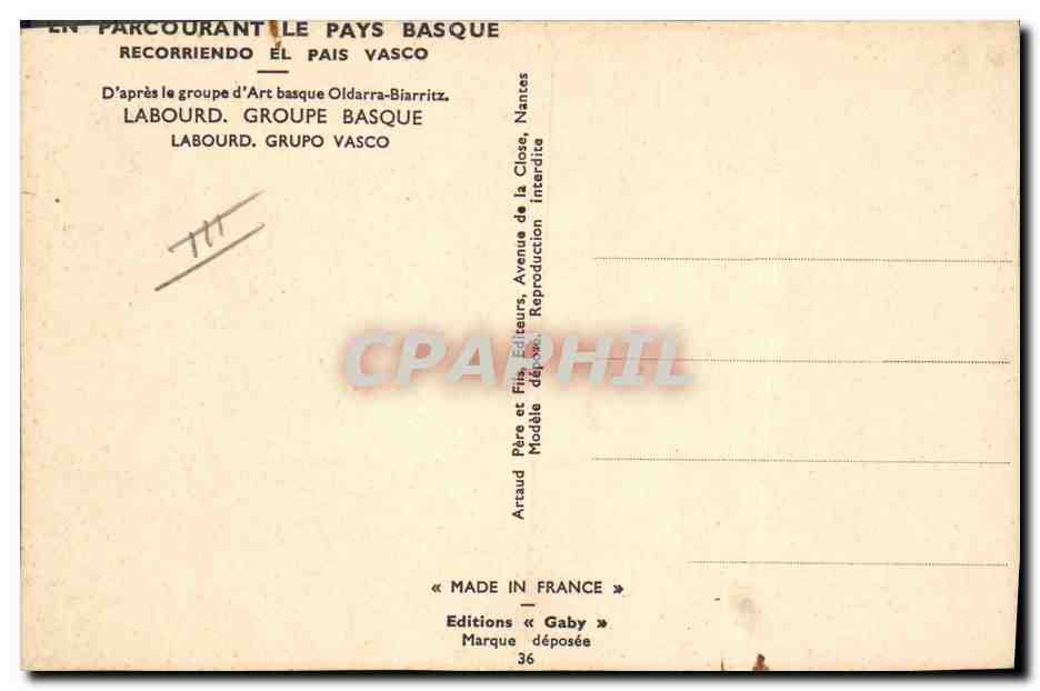 Danseurs basques — Pays Basque — Éditeur Gaby, n°36 — Rückseite