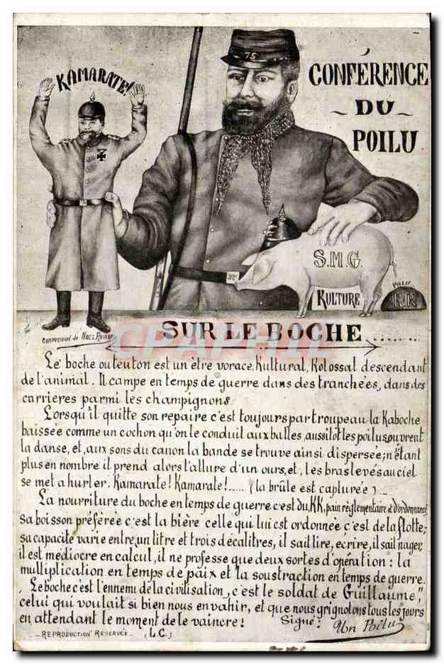 CPA Militaria Conference du Poilu Sur le Boche Cochon Porc 