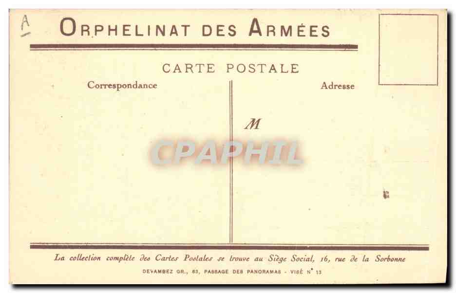 CPA Militaria Enfants orphelinat des Armees  — Rückseite