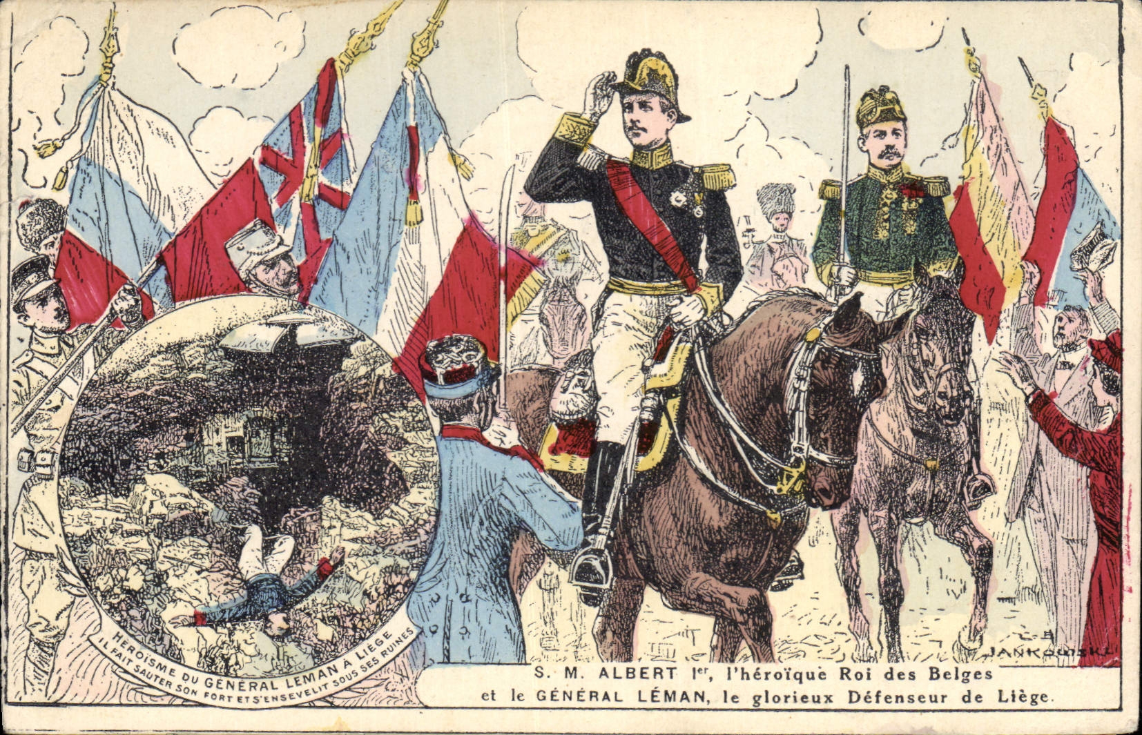 CPA Militaria SM Albert 1er l'heroique roi des Belges et le general Leman le glorieux defenseur de Liege 