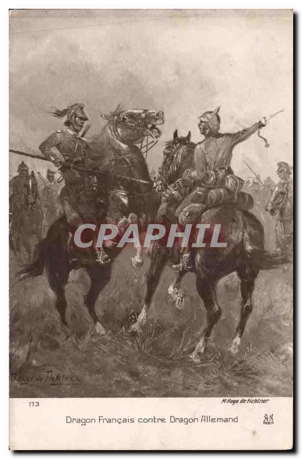 CPA Militaria Dragon Francais contre Dragon allemand 