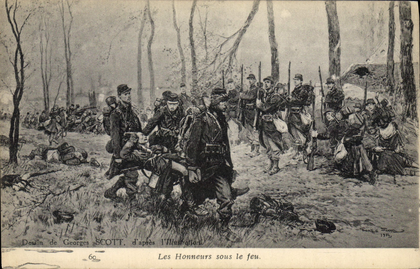 CPA Militaria Georges Scott L'Illustration Les honneurs sous le feu 