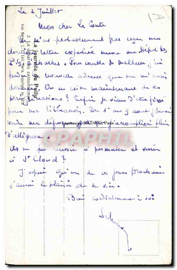 CPA Militaria La journee du poilu Le depart du cantonnement  — Rückseite