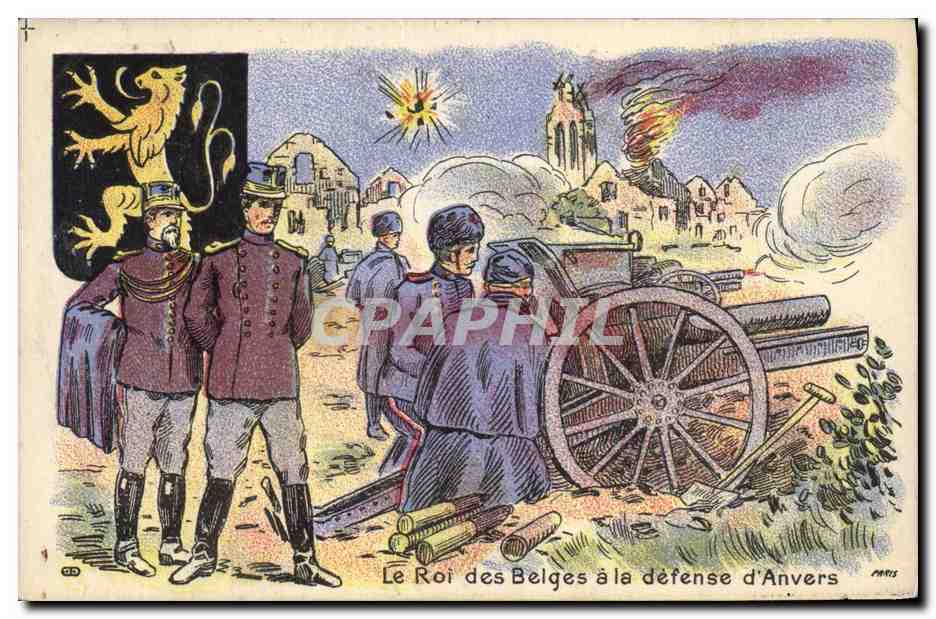 CPA Militaria Le roi des Belges a la defense d'Anvers Canon 