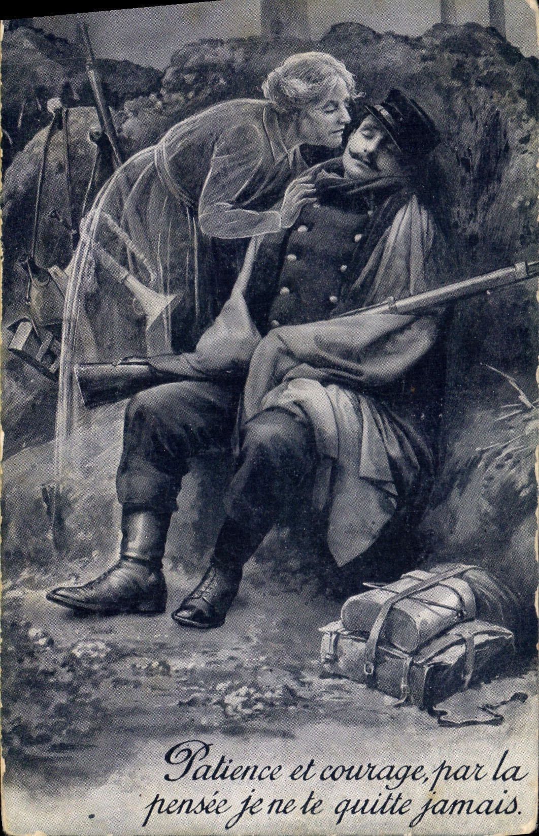 CPA Militaria Femme Patience et courage 