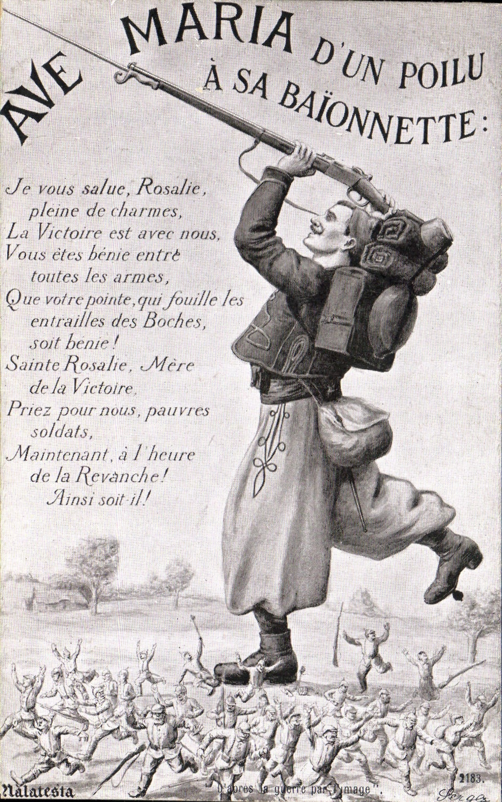 CPA Militaria Ave Maria d'un poilu a sa baionnette Zouave 